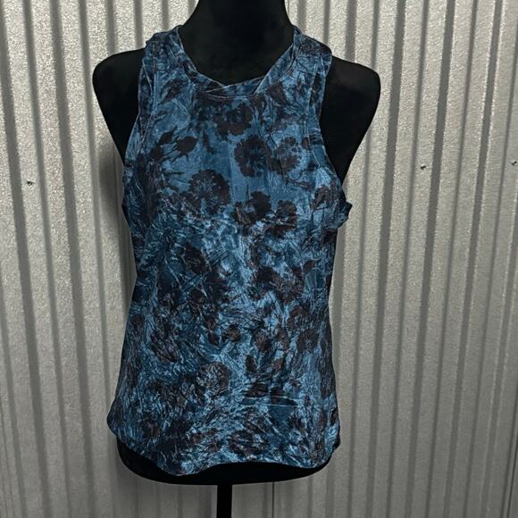 Pilcro Tops - Pilcro Crushed Velvet Floral Racerback Tank Top Blue Black Sleeveless